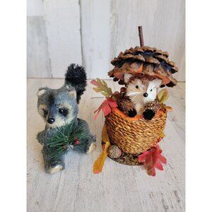 Bristle brush bottle raccoon acorn squirrel forest friends fall‎ home decor set